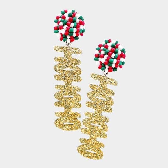 Sparkle Armand Jewelry - Ho Ho Ho Gold Glitter Dangle Earrings